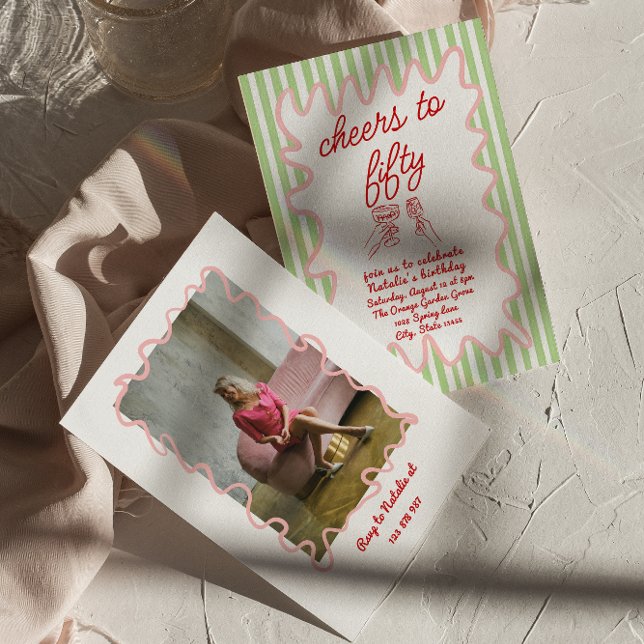 Photo Hand plockade Colorful Rand 50:e födelsedage Inbjudningar (Skapare uppladdad)