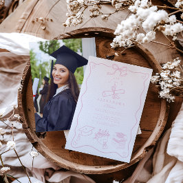 Photo Hand plockade Illustrated Rosa Studentfest Inbjudningar