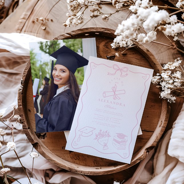 Photo Hand plockade Illustrated Rosa Studentfest Inbjudningar (Skapare uppladdad)