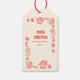 Photo Hand plockade Red Doodle Whimsical jul Presentetikett