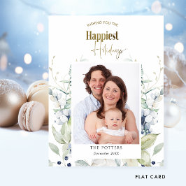 Photo, Happiest Helgdagars Elegant Winter Greenery Julkort