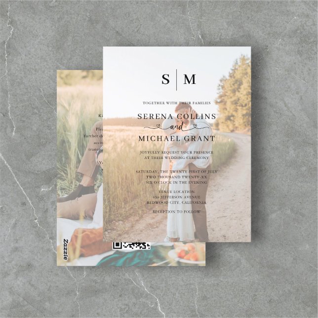 Photo Heart Calligraphy QR Code Bröllop Vykort (Skapare uppladdad)