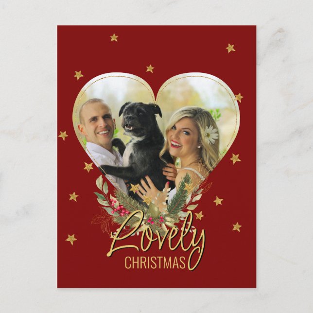 Photo Heart Guld Glitter Star Upplev röd jul Helg Vykort (Framsida)