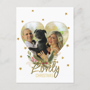 Photo Heart Guld Glitter Stars Uppfriskande jul Helg Vykort