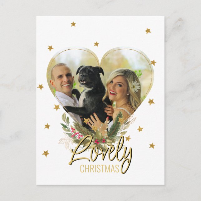 Photo Heart Guld Glitter Stars Uppfriskande jul Helg Vykort (Framsida)