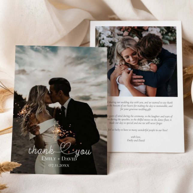 Photo Heart Hand-Lettered Bröllop Tack Kort (Skapare uppladdad)