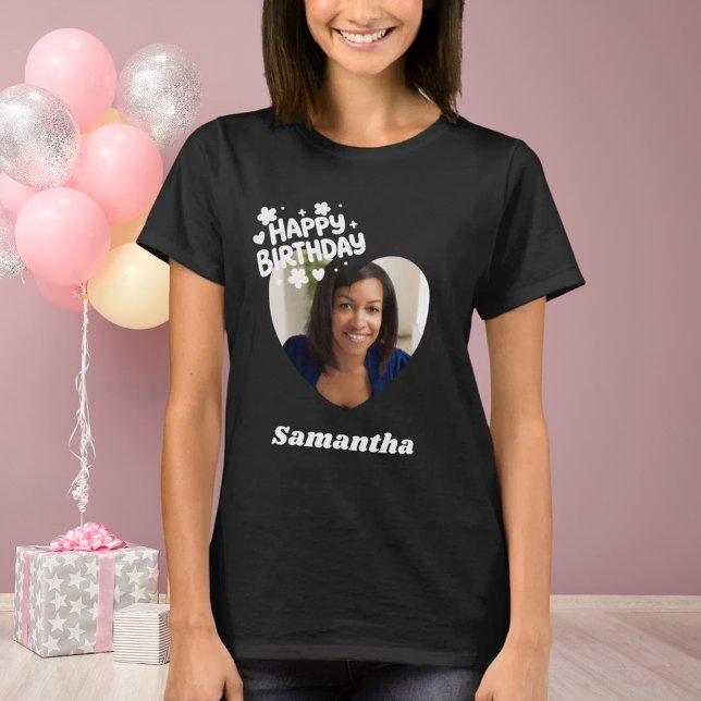 Photo heart name birthday black t shirt (Skapare uppladdad)