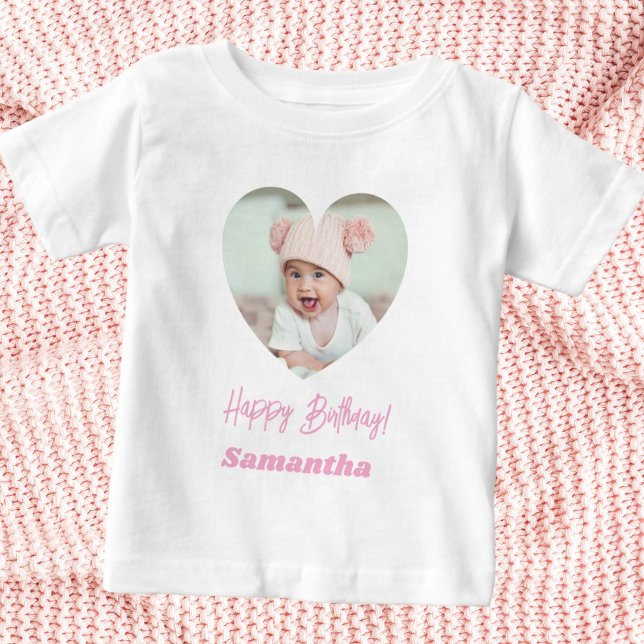 Photo heart name birthday girl pink t shirt (Skapare uppladdad)