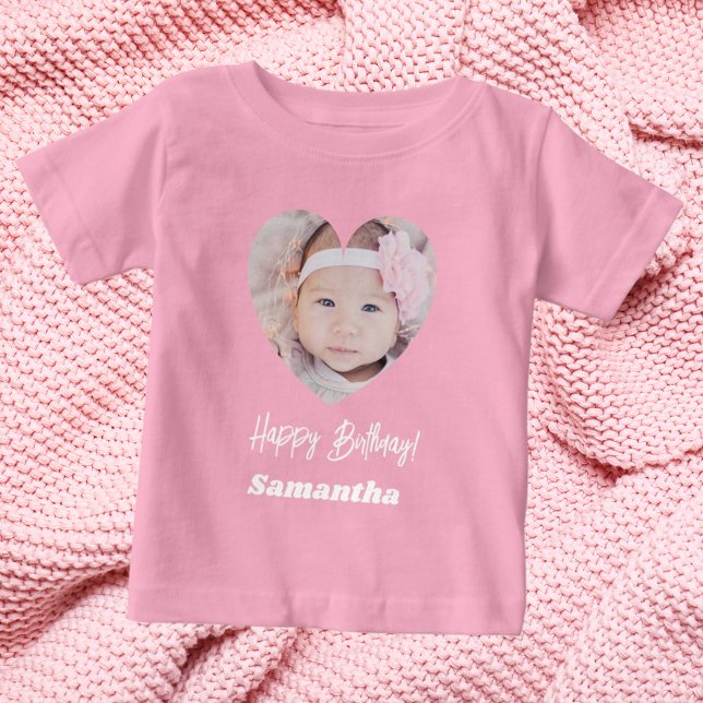 Photo heart name birthday girl pink t shirt (Skapare uppladdad)
