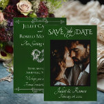 Photo & Heart Save the Date on Emerald Spara Datumet<br><div class="desc">This romantic design features a placeholder for photo of the couple and names on the front as well as date of event. The back embellished with a silver heart has room for more information. Also available with different colored backgrounds for your wedding theme colors. Designed to coordinate with the "Romantic...</div>