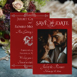Photo & Heart Save the Date on Red Spara Datumet<br><div class="desc">This romantic design features a placeholder for photo of the couple and names on the front as well as date of event. The back embellished with a silver heart has room for more information. Also available with different colored backgrounds for your wedding theme colors. Designed to coordinate with the "Romantic...</div>