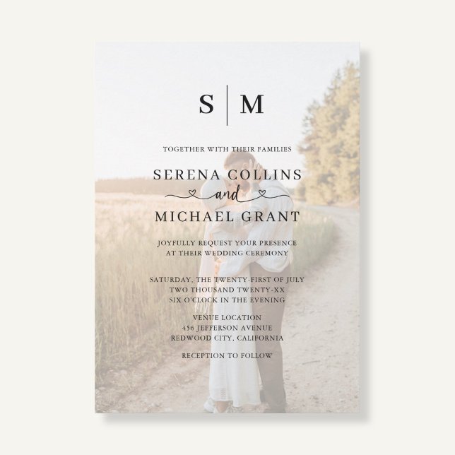 Photo Heart Script QR Code Wedding Inbjudningar (Skapare uppladdad)