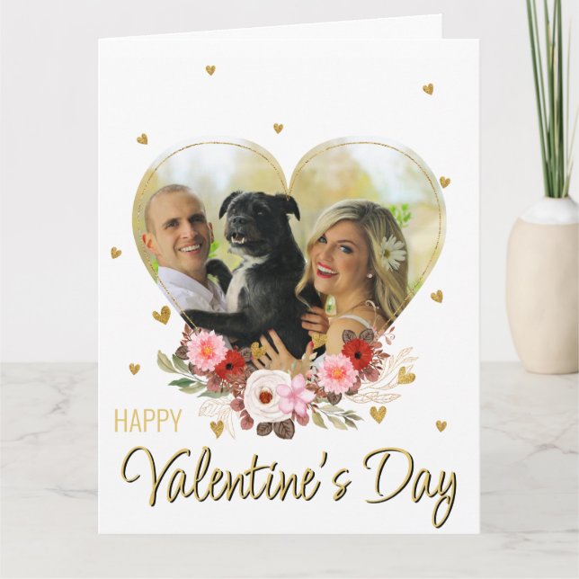 Photo Heart Valentine Day Guld Glitter Hearts Kort (Framsida)