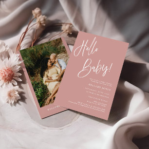Photo Hej Baby Dusty Rosa/Ro Boho Baby Shower Inbjudningar