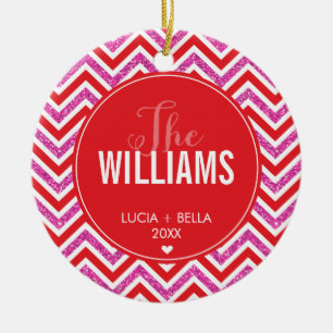 PHOTO HELGDAG ORNAMENT CHevron glitter rosa röd