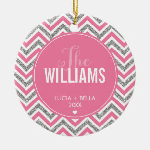 PHOTO HELGDAG ORNAMENT CHevron glitter silver rosa