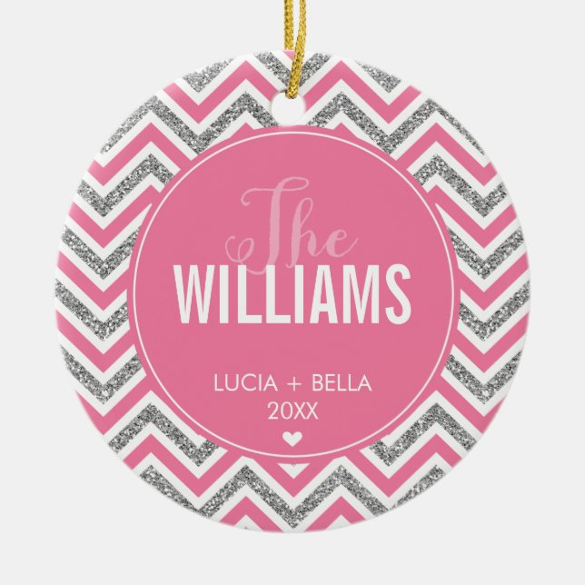 PHOTO HELGDAG ORNAMENT CHevron glitter silver rosa (Framsidan)