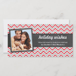 PHOTO HELGDAG retro chevron red glitter grått Julkort