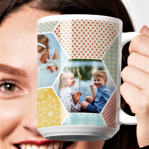 Photo Hexagon   Quilt Mönster Fyra bildsamlingar Kaffemugg