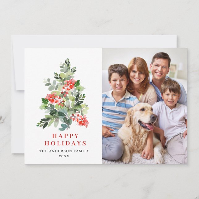 PHOTO Holly Berry Julgran Hälsning Julkort (Framsida)