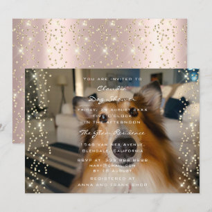 Photo HUND Shower Birthday Ro Guld Confetti Inbjudningar