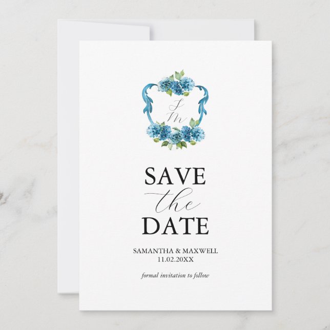 Photo Hydrangea Monogram Save The Date Inbjudningar (Framsida)