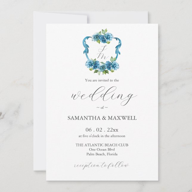 Photo Hydrangea Wedding Monogram Invitations Inbjudningar (Framsida)