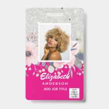 PHOTO-ID Employee VIP PASS Girly Glitter Flowers
