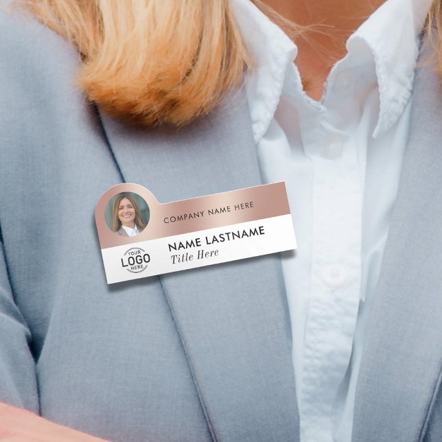 Photo ID Logotyp Faux Ro Guld White Professionell Namnbricka (Skapare uppladdad)