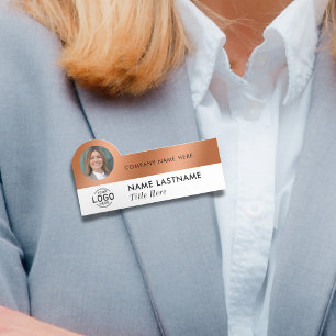 Photo ID Logotyp Sleek Faux Copper White Business Namnbricka