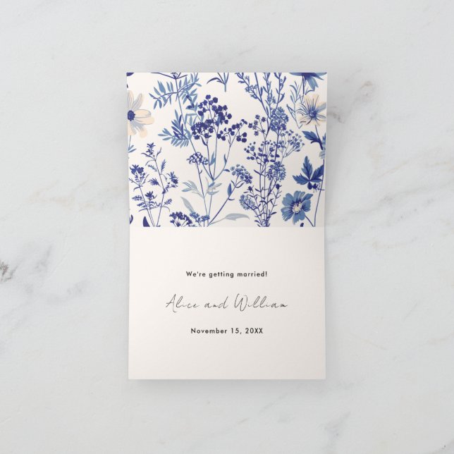 Photo Indigo Blue och Cream Wildblomma Bröllop Meddelande (Inuti)