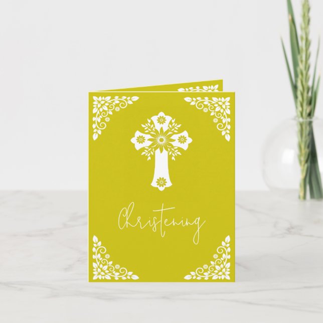 Photo Invitation For Christening Cross Yellow Helgkort (Framsida)