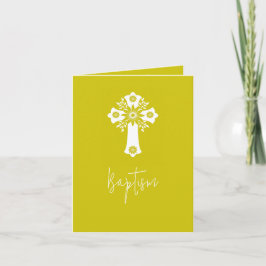 Photo Invitation Simple Baptism Cross Yellow Helgkort
