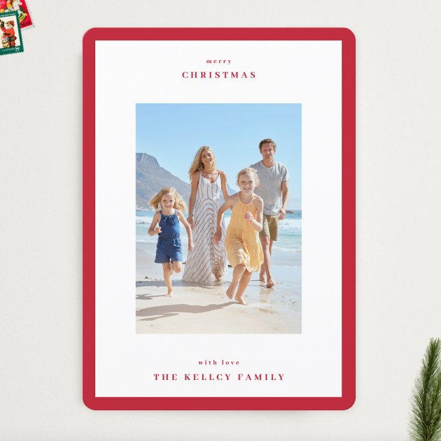 Photo Jul Berry Red Modern Ram 3 Julkort (Skapare uppladdad)