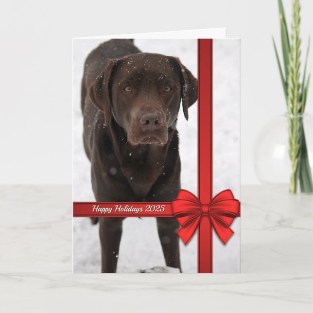 Photo jul Big Red Bow Helgdag Ribbon Ram Kort (Framsida)