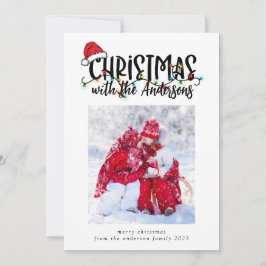 Photo jul Card Santa Hat String Ljus Julkort