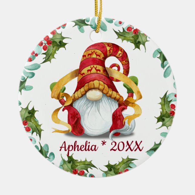 PHOTO jul Gnomes Holly Berry Wandan Helgdag Julgransprydnad Keramik (Framsidan)