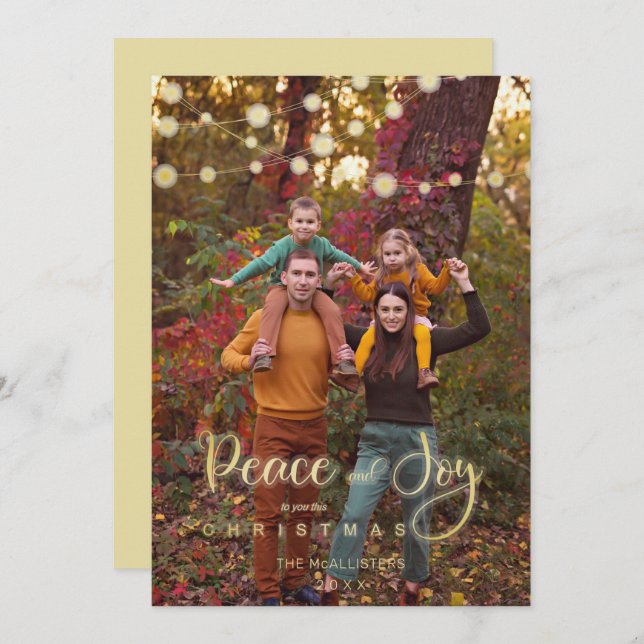 Photo jul Ljus Peace Joy Whimsical Script (Fram/baksida)