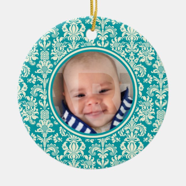 Photo Jul Ornament-Blue & White Damasks Julgransprydnad Keramik (Framsidan)