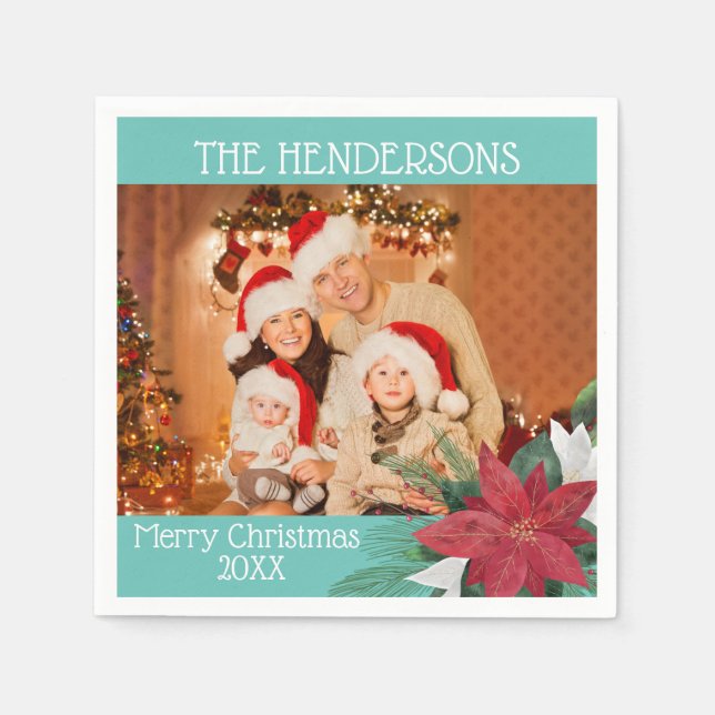 Photo jul Party Poinsettia Napkins Pappersservett (Framsidan)