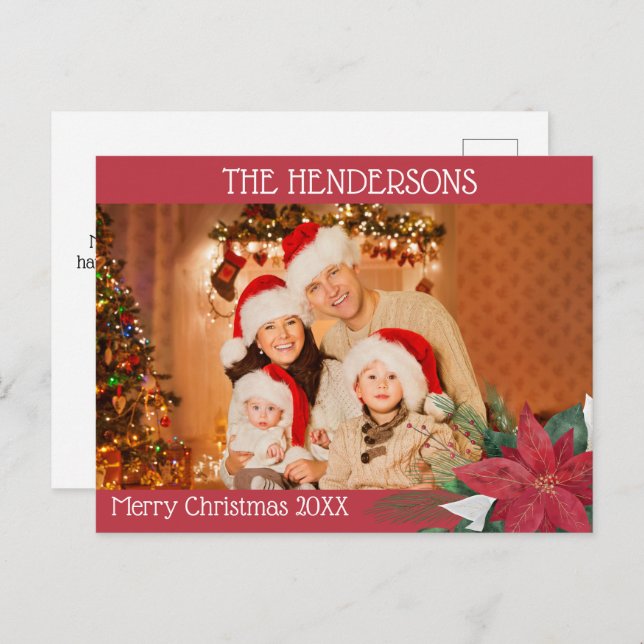 Photo jul Poinsettia Helg Vykort (Fram/baksida)