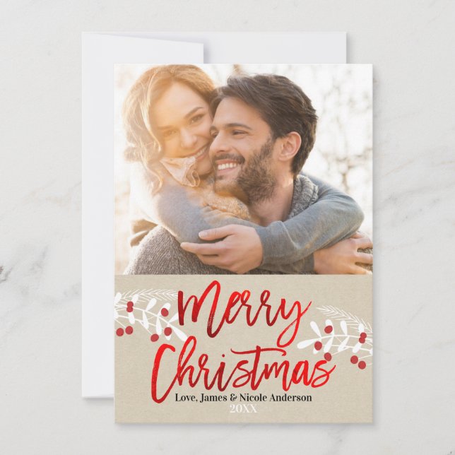 Photo jul Red Foil Modern Script Gren Julkort (Framsida)