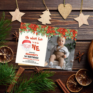 Photo jul Santa First Birthday Inbjudningar