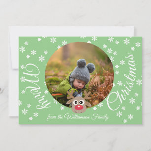 Photo jul Teal White Script Cute Reindeer Julkort