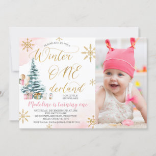 Photo Julgran Winter Onederland Birthday Inbjudningar
