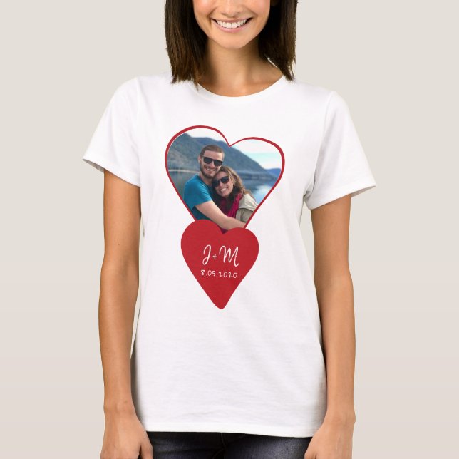 Photo kärlek par initialer Red Hjärt Valentine T Shirt (Framsida)