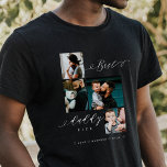 Photo Keepsaké Black för den bästa pappers-familje T Shirt<br><div class="desc">Skicka en vacker personlig fars dag-gåva till pappa som han kommer att vårda. Fotokollage i familjen fars dag i speciellare personlig för att visning dina speciella familjefotografier och -minnen. Vår design har en enkel 4-fotosamlingsladdsdesign med "Bästa pappa någonsin" designad i ett vackert, handskrivet svart skript med stil & serif-textparsning. Anpassa...</div>