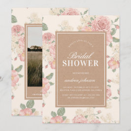 Photo Kraft Vintage Pink Rose Garden Bridal Shower Inbjudningar