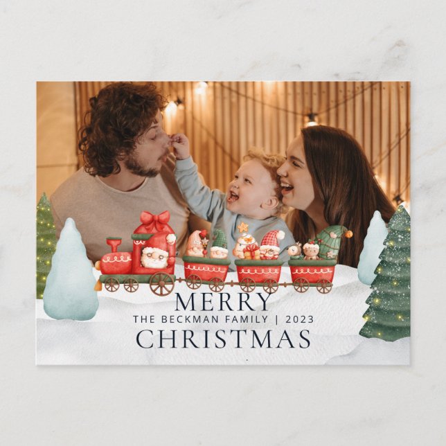 Photo Lastbil Gnomes Winter Snö God jul Helg Vykort (Framsida)