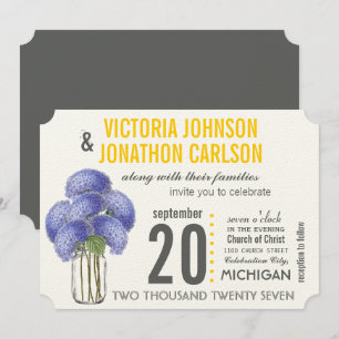 Photo Lavender Gult Hydrangea Mason Burk Bröllop Inbjudningar